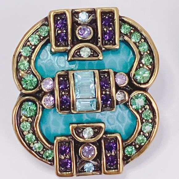 VTG Signed Heidi Daus Art Deco Revival Rhinestone Blue Clip Earrings Collectible - Picture 4 of 10